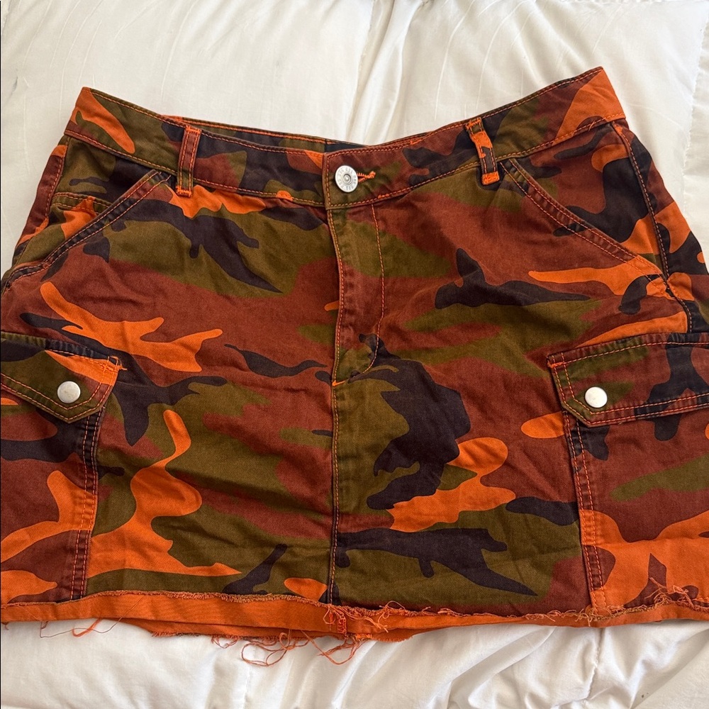 BDG Orange and Olive Camo Cargo Mini Skirt